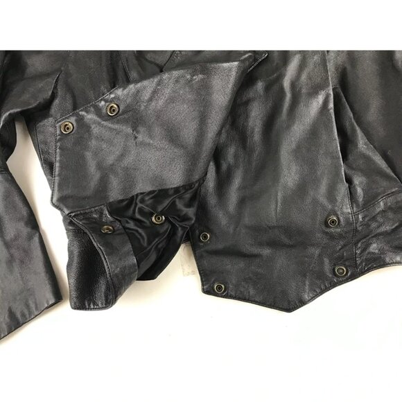 Adler Womens Black Leather Shawl Collar Bomber Motorcycle Jacket Size L - Picture 4 of 10